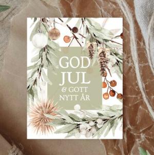 Kort "God Jul" (med julkvistar) - Majas lyktor/ Barncancerfonden