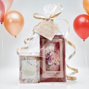 Presentset Grattis i cellofan (Chokladpraliner