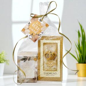 Presentset Guld Värd i cellofan (Chokladpraliner