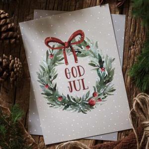 *FÖRBOKAS* Julkort God Jul (med krans) - Majas lyktor/ Barncancerfonden